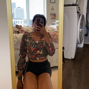 Target-Brand Xhilaration Floral Cropped Blouse